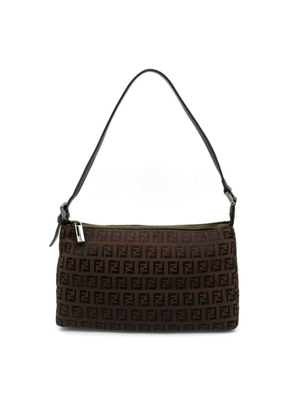 Fendi Zucchino Canvas Leather Shoulder Bag Brown